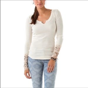 Free People Rare Kombucha Crochet Sleeve Thermal, Cream, Size Medium